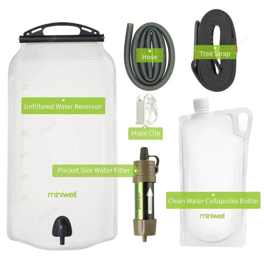 Miniwell Outdoor Gravity Water Filter System for Hiking, Camping, Survival and Travel