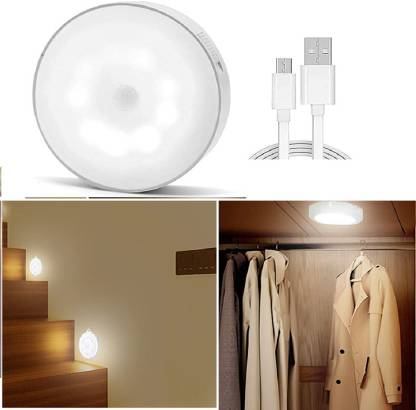 LAXIT Motion Sensor Light for Home with USB Charging Wireless Self Adhesive LED Night Light Rechargeable Body Sensor Wall Light for Hallway, Wardrobe, Bedroom, Bathroom Night Lamp  (3.35 cm, White)