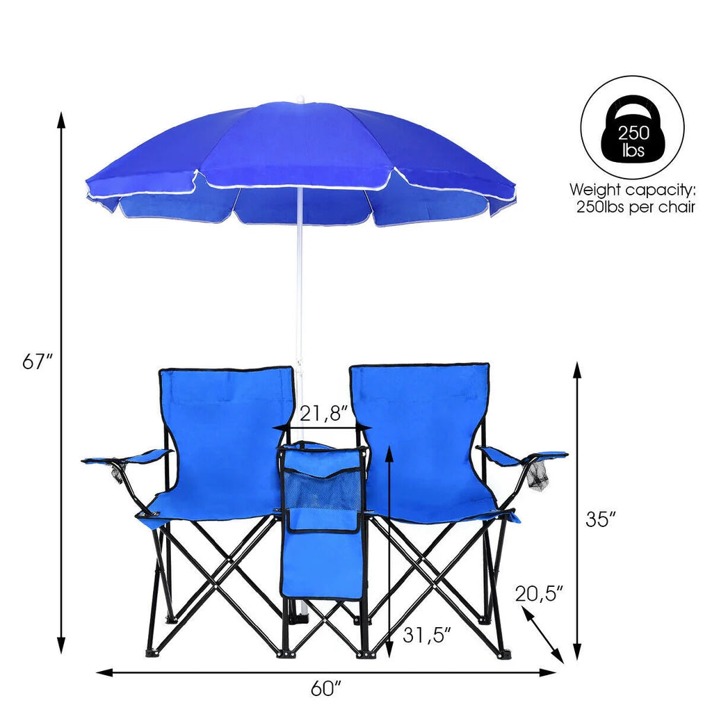 Portable Folding Picnic Double Chair with Umbrella