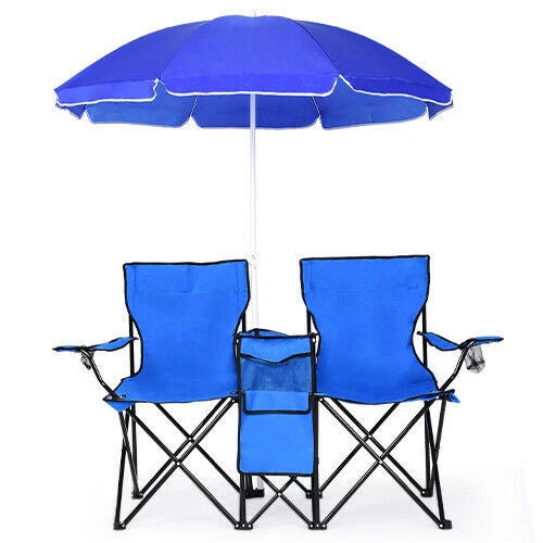 Portable Folding Picnic Double Chair with Umbrella